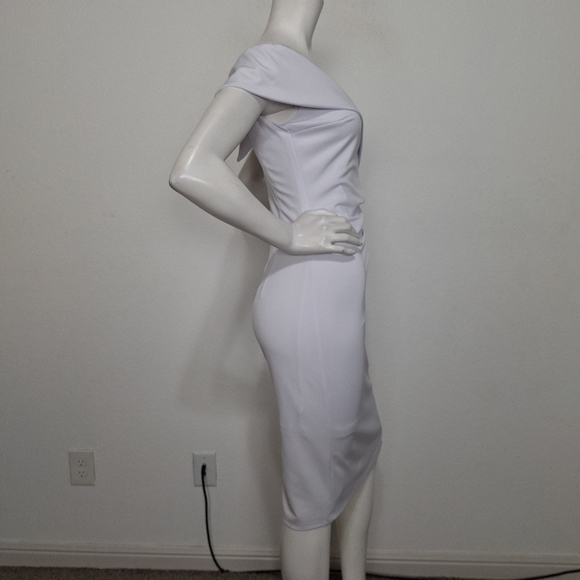 Jasambac White Off The Shoulder Coquette Romantic Bodycon Midi Dress Size S - Picture 5 of 12